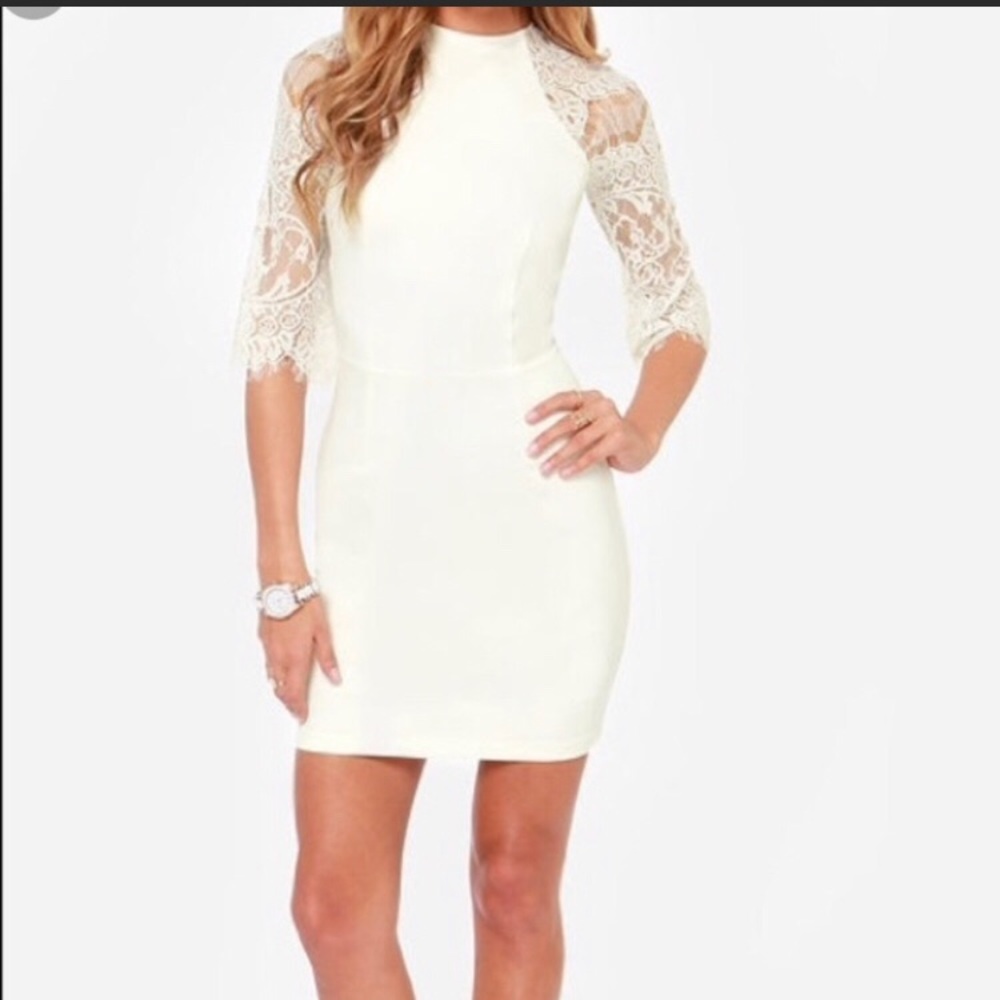 Bb Dakota White Lace Back 3/4 Sleeved Dress
